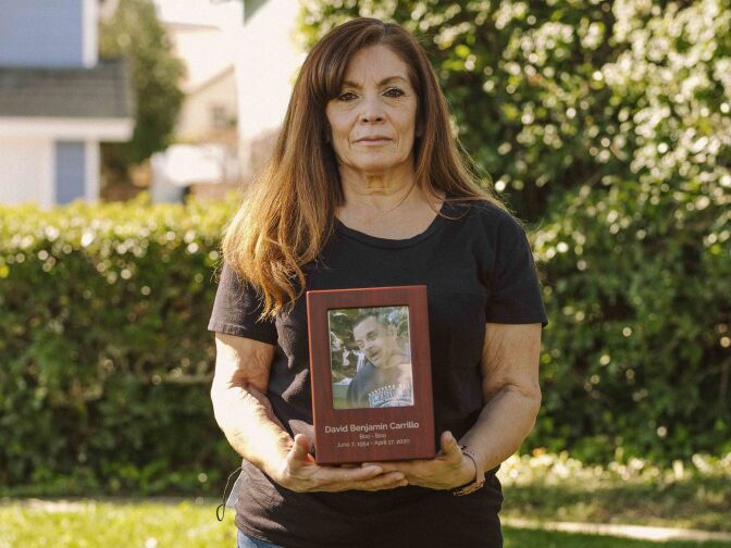 In December 2019, Cynthia Carrillo placed her older brother David at Villa Mesa Care Center, a nursing home in Upland, Calif. After the shutdown in March of 2020, Cynthia Carrillo couldn't visit David inside Villa Mesa. One month later, David, 65, who had Down syndrome, died from COVID-19.