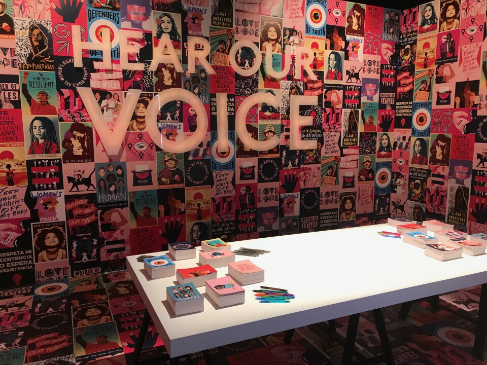 Hear our Voice is in collaboration with the Women’s March movement. Visitors are encouraged to write letters to express their opinions to their government representatives. Photo credit: Adriana Cargill