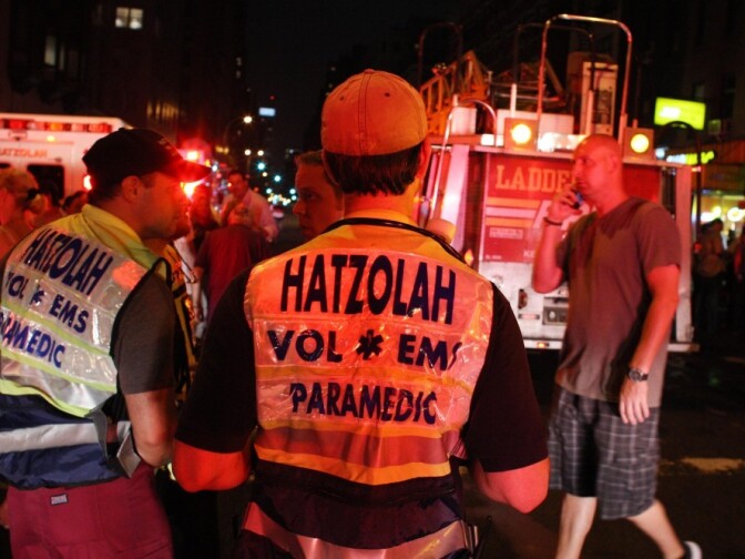 A Hatzolah ambulance crew at the scene of a fire at Congregation Kehilath Jeshurun synagogue in New York City last summer. Some Hasidic women want to form their own EMT unit within the Orthodox Jewish ambulance service to help women keep their modesty during emergency baby deliveries.