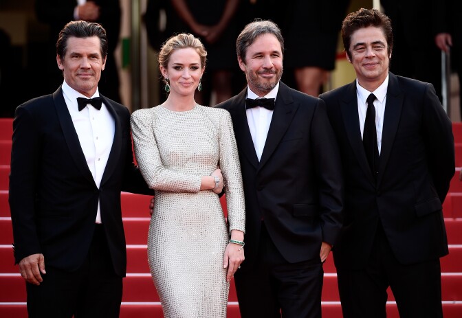Actors Josh Brolin and Emily Blunt, director Denis Villeneuve and actor Benicio Del Toro attend the 'Sicario' premiere during the 68th annual Cannes Film Festival.