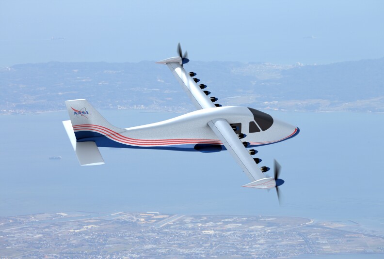 This artist's concept of NASA's X-57 Maxwell aircraft shows the plane's specially designed wing and 14 electric motors. NASA Aeronautics researchers will use X-57 to demonstrate that electric propulsion can make planes quieter, more efficient and more environmentally friendly.
