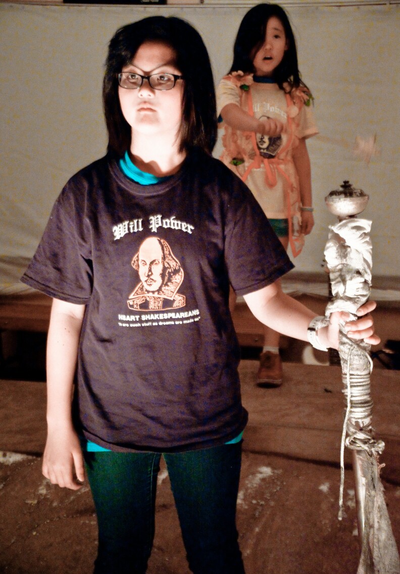 Emily Park, who plays Prospero, performs in a scene from Shakespeare's The Tempest.