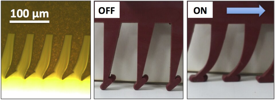 An image showing how Gecko Grippers can be activated and turned off by a simple motion.