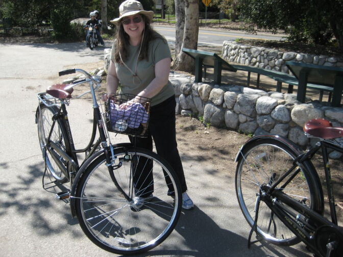 A bicyclist rests during a tour of the L.A. River.