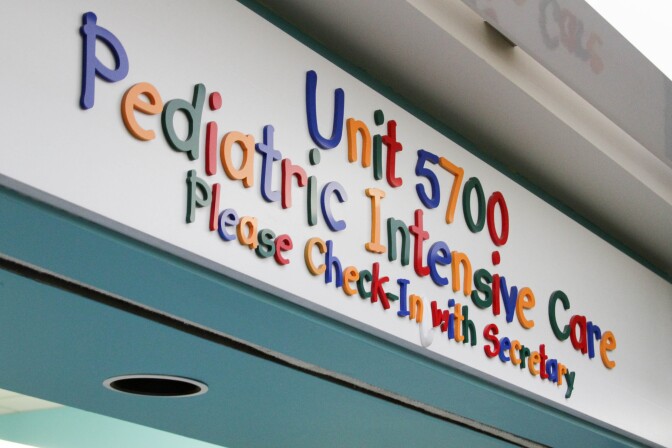 Entry to the Pediatric Intensive Care Unit at the Loma Linda University Medical Center in Loma Linda, California on June 23, 2017.
