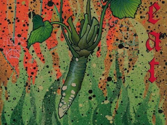 "LA Heat (Wasabi)," by Gajin Fujita. According to the museum, "Wasabi comes from Fujita’s Japanese American cultural background, and the heat wasabi brings to our taste buds and to the taste buds of all the Angelenos who love eating sushi. 'LA Heat (Wasabi)' is his interpretation of culinary heat in L.A., which always causes the taste buds to flame in his mouth."