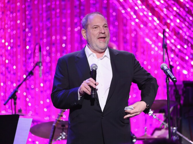 Producer Harvey Weinstein speaks onstage at The Weinstein Company's pre-Oscar dinner at Montage Beverly Hills on Feb. 25, 2017.