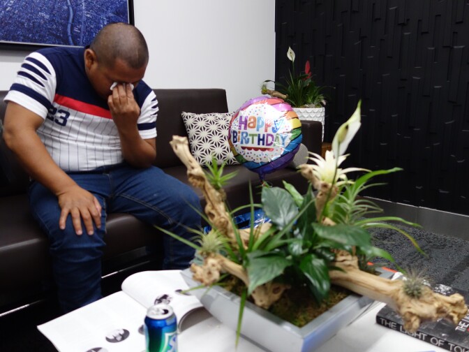                                Hermelindo Che Coc, 31, from Guatemala, awaits his son's arrival at LAX after they had been separated by U.S. immigration agents for 48 days. Che Coc was released in late June, but his six year old son was held until July 14, 2018 in a shelter in the Bronx, New York.