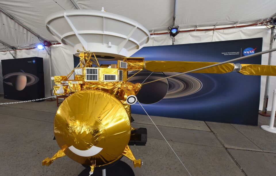 A model of the Cassini spacecraft is seen at NASA's Jet Propulsion Laboratory (JPL) September 13, 2017 in Pasadena, California.