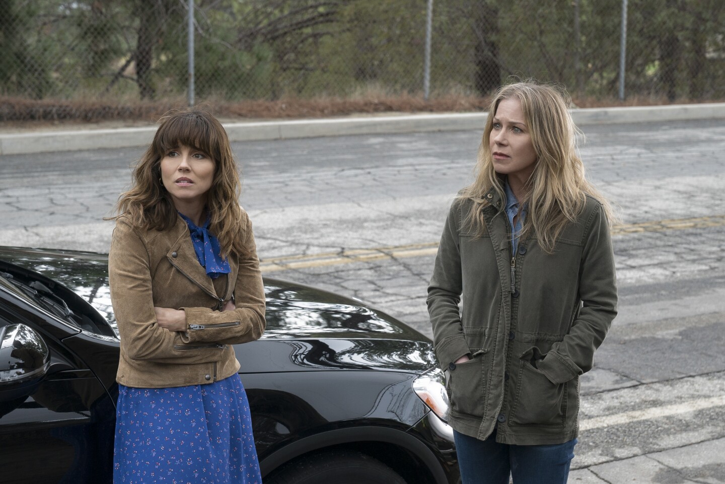 Linda Cardellini, left, and Christina Applegate star in the Netflix series, "Dead to Me." 