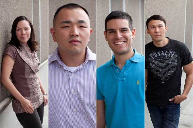 Iraq war veterans Sandra Altamirano, left, Michael Chan, David Barr, and Thom Tran discuss their experiences on AirTalk on the conflict's 10th anniversary.