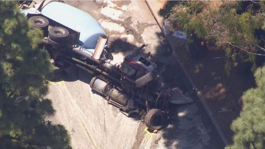 Cement truck overturns, crashes into parked cars in Beverly Hills | LAist
