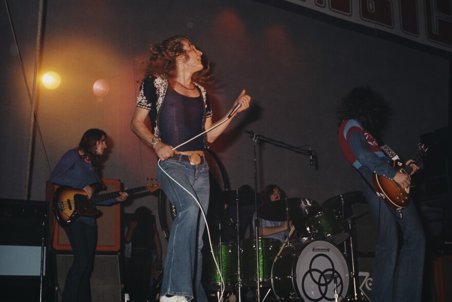 Led Zeppelin performing at the Empire Pool in London.