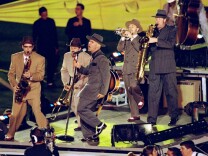 31 Jan 1999: Big Bad Voodoo Daddy performing during the half time special of the Super Bowl XXXIII Game between the Denver Broncos and the Atlanta Falcons at the Pro Player Stadium in Miami, Florida. The Broncos defeated the Falcons 34-19.
