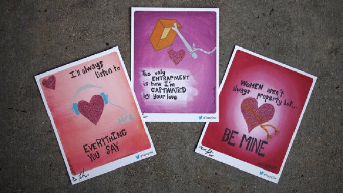 Looking for a card with more than mushy messages this Valentine's Day? Tanzila Ahmed has a whole line of politically themed alternative cards for your loved one.