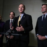 WASHINGTON, DC - OCTOBER 28: U.S. House Intelligence Committee Chairman Rep. Adam Schiff (D-CA) speaks to members of the media outside a closed session before the House Intelligence, Foreign Affairs and Oversight committees at the U.S. Capitol on October 28, 2019 in Washington, DC. Also pictured are (L-R) Rep. Carolyn Maloney (D-NY), Rep. Jamie Raskin (D-MD) and Rep. Eric Swalwell (D-CA). (Photo by Mark Wilson/Getty Images)