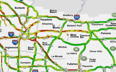 The traffic situation at around 9 a.m. There was already a lot of red along the 10 and 210 at 6:30 a.m.