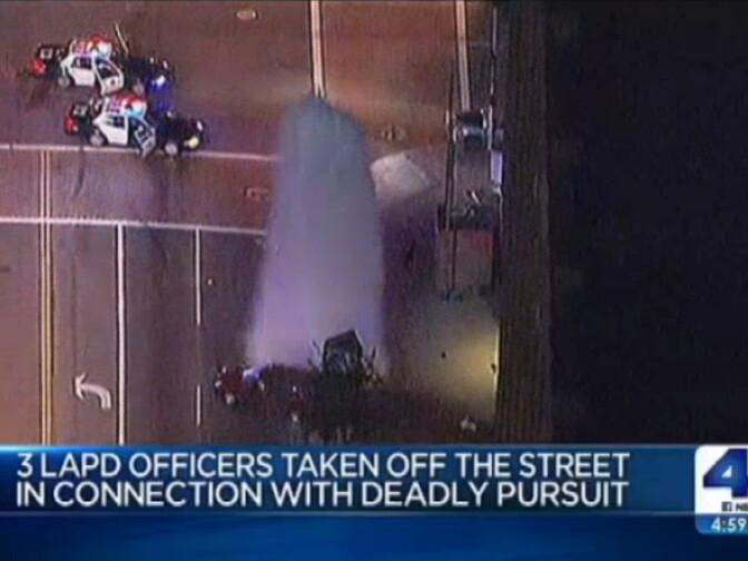 A screencap from video on NBC-LA of the deadly high-speed chase on Dec. 13, 2013, that resulted in an officer-involved shooting and the death of Brian Newt Beaird, 51.
