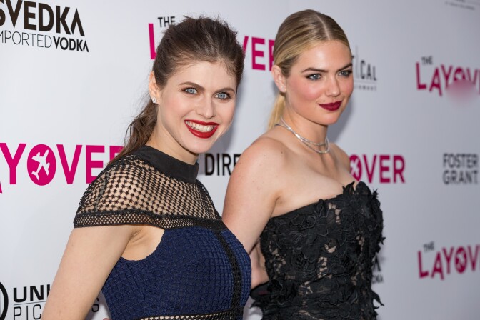 HOLLYWOOD, CA - AUGUST 23:  Alexandra Daddario and Kate Upton arrive to the Premiere Of DIRECTV And Vertical Entertainment's "The Layover"  at the ArcLight Hollywood on August 23, 2017 in Hollywood, California.  (Photo by Christopher Polk/Getty Images)