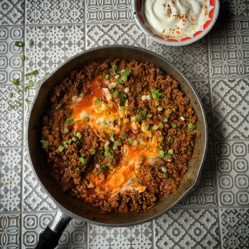 One of the dishes featured in The Saffron Tales, without pomegranates! Vaavishkaa: Spiced beef with eggs and spring onions 