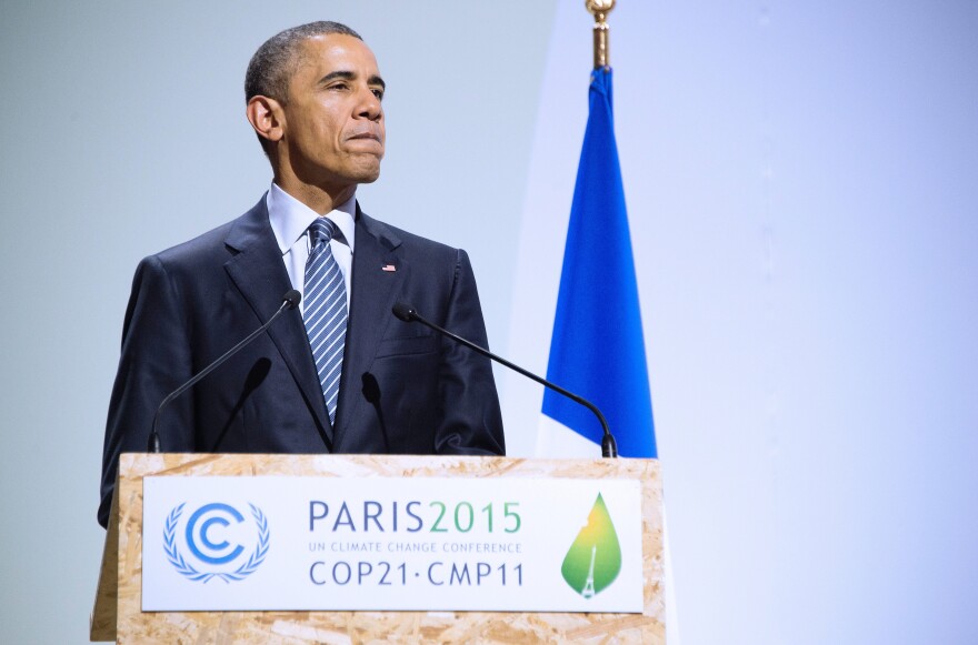 US President Barack Obama addresses the opening ceremony of the World Climate Change Conference 2015 (COP21.