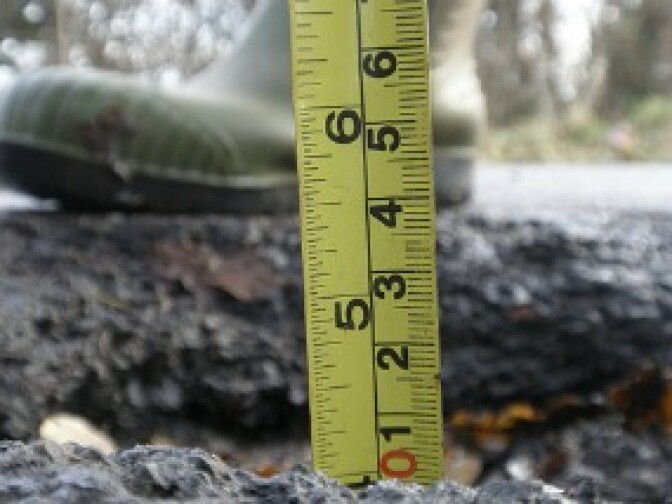 Measuring a pothole.