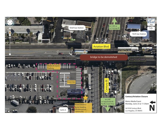 Map of the impacted area of Century/Aviation intersection for "Century Crunch" demolition project.