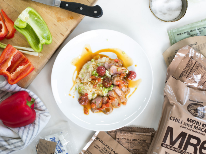 Chef and veteran Mike Williams' Jambalaya Risotto with Duo of Duck, inspired by an MRE he once had.