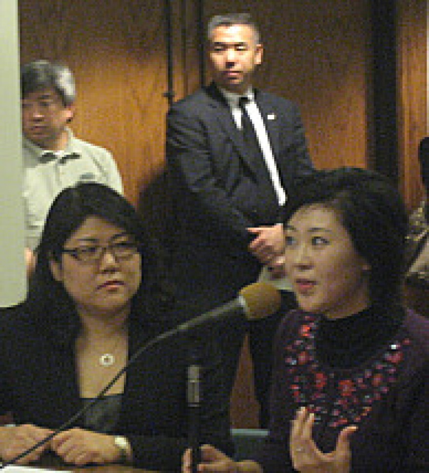 Grace Yoo, left, of L.A.'s Korean American Coalition and Nikki Cho of the Korean American Neighborhood Council of Los Angeles testify in support of expanding Koreatown's boundaries at the L.A. City Council's Education and Neighborhoods committee.