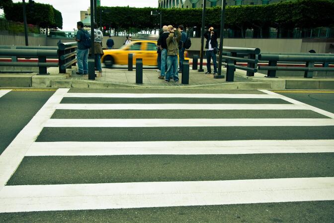 A crosswalk in Downtown Los Angeles.