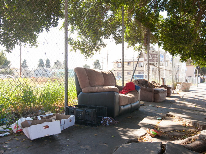 A vacant lot that used to house a gas station on 86th and Broadway street in Watts on Monday, April 6, 2015.