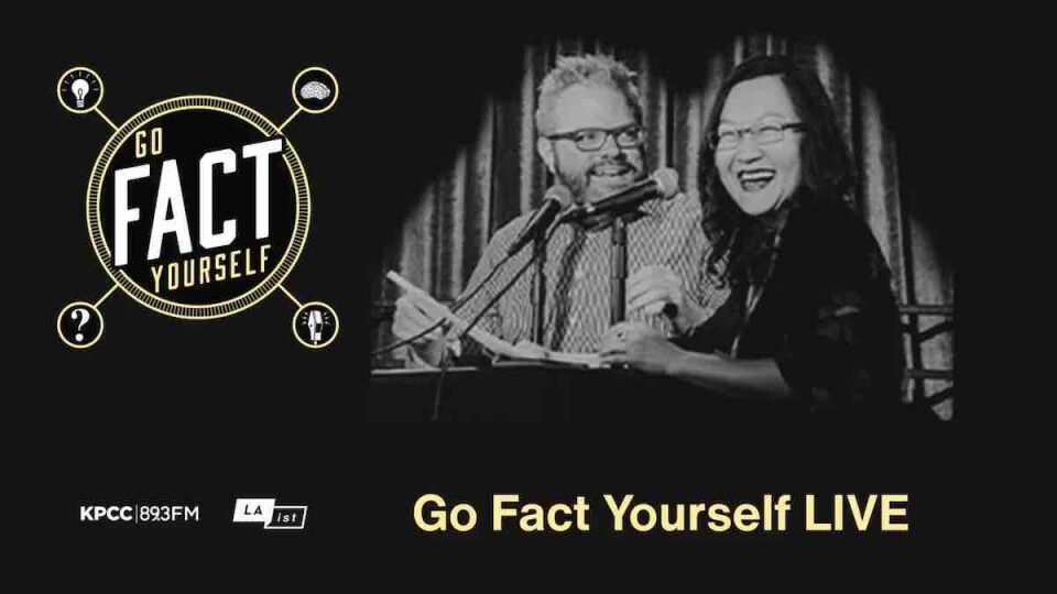 Two people appear at a lectern with a black background around them that reads: Fo Fact Yourself