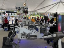 A big rover in a tent outside.