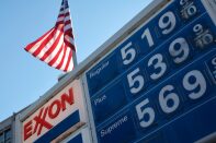 Prices for gas at an Exxon gas station on Capitol Hill are seen in Washington, DC.