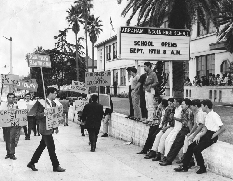 Nearly two full years before the walkouts, eighteen demonstrators picketed in front of Lincoln High School in 1966 to protest against the lack of counseling services and educational opportunities for Latino students.