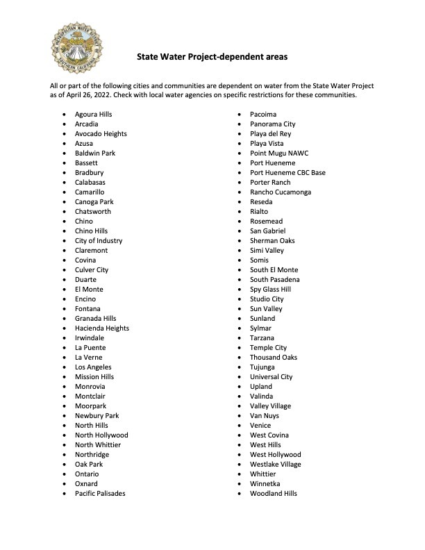 A list of southern California cities that will be affected by new rules restricting outdoor water use during drought.