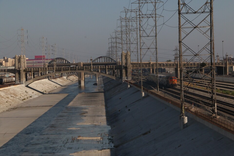 A view of the L.A. River near 6th street in downtown Los Angeles.