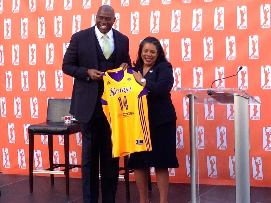 Magic Johnson and WNBA President Laurel J. Richie announced the sale of The Los Angeles Sparks for an undisclosed price.