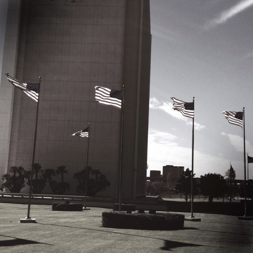 Stock image shows the federal building in Westwood. During a protest last week, a Federal Protective Service officer fired his weapon at protesters. No one was hit. The officer has been placed on administrative leave.