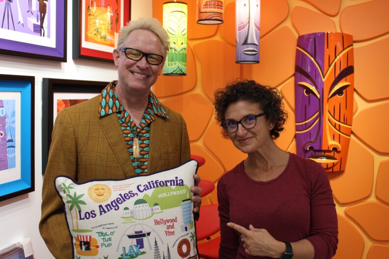Artist Josh Agle (aka "Shag") and Take Two host Alex Cohen at the new Shag Store in West Hollywood.