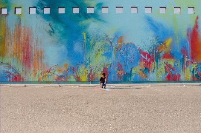 Sofia Maldonado painted a mural, “Promesa,” on an exterior wall at the Museum of Latin American Art in Long Beach.