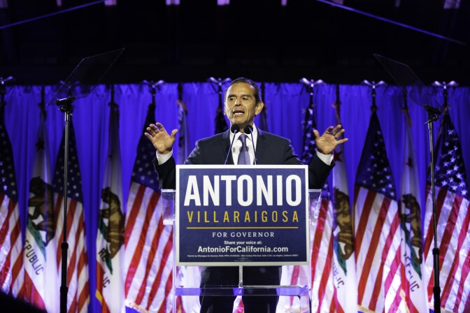 Former Los Angeles Mayor Antonio Villaraigosa speaks at his election night party in Downtown Los Angeles, Calif. on Tuesday, June 5, 2018.