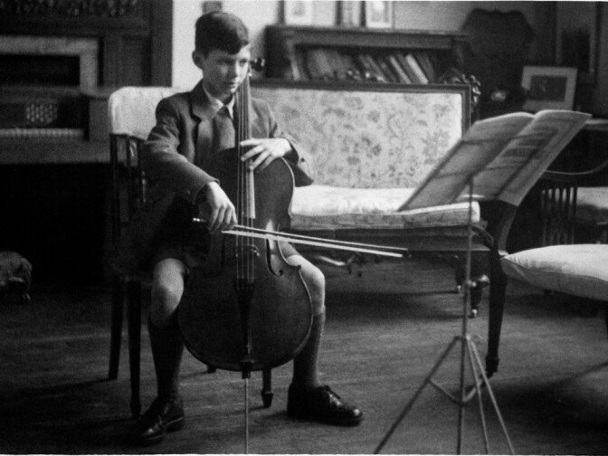 A young Paul Buckmaster practicing cello. 