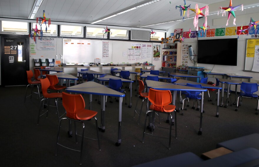 KENTFIELD, CALIFORNIA  - APRIL 01: A classroom sits empty at Kent Middle School on April 01, 2020 in Kentfield, California. California Gov. Gavin Newsom announced that schools will remain closed through the end of the academic year due to shelter-in-place orders necessitated by COVID-19 pandemic. (Photo by Justin Sullivan/Getty Images)