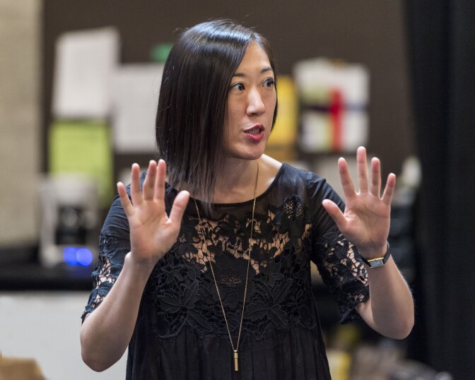 Playwright/director Young Jean Lee in rehearsal for “Straight White Men.” “Straight White Men” makes its West Coast premiere from November 20 through December 20, 2015, at the Kirk Douglas Theatre in collaboration with the Center for the Art of Performance at UCLA. For tickets and information, please visit CenterTheatreGroup.org or call (213) 628-2772.
Contact: CTGMedia@CenterTheatreGroup.org / (213) 972-7376
Photo by Craig Schwartz 
