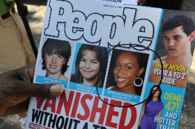 A copy of People Magazine containing a story about missing Los Angeles girl Mitrice Richardson after her family filed a claim as a prelude to a possible lawsuit against the Los Angeles County in Los Angeles on March 16, 2010.