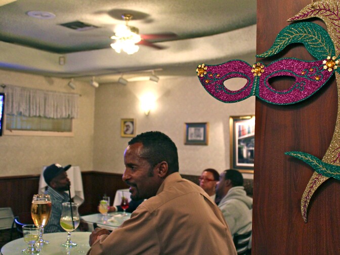 Harold and Belle's Creole restaurant getting in the Mardi Gras spirit.