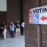 Voters line up to cast their ballots at a polling station in Arcadia, California, on November 8, 2016.  / AFP / RINGO CHIU        (Photo credit should read RINGO CHIU/AFP/Getty Images)