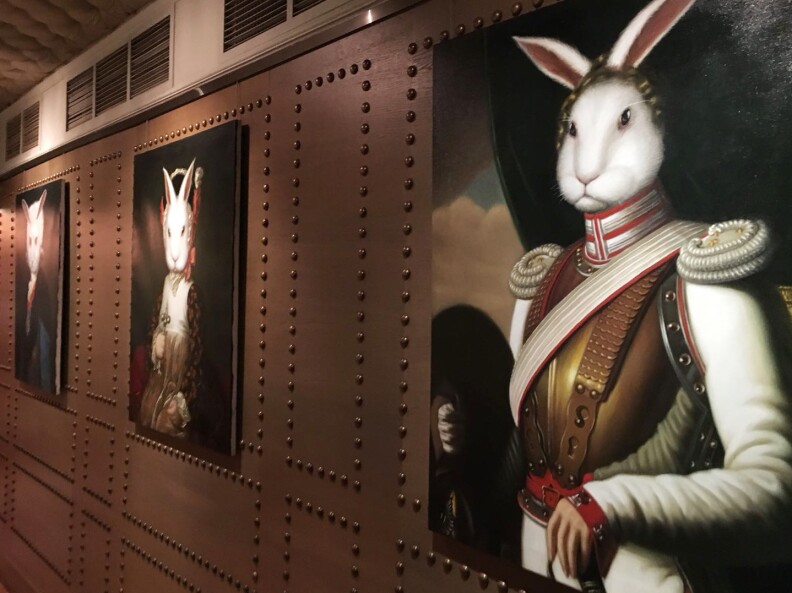 Portraits of rabbits are displayed at White Rabbit restaurant in Moscow. Through his cuisine, Mukhin aims to celebrate and elevate classic Russian flavors, as well as use ingredients from Russian farms.
