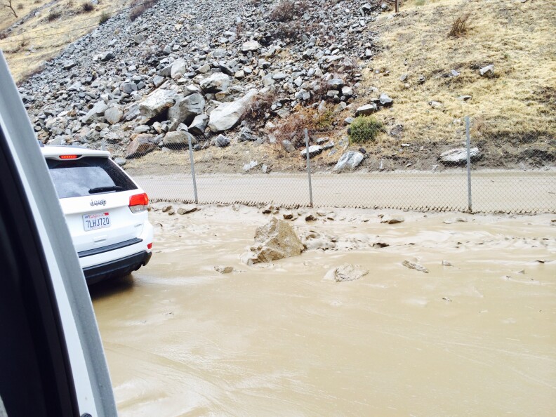 Mudslide in Cajon Pass, shut by a member of the band Timeshares stuck on I-5 on Thursday, Oct. 15, 2015.